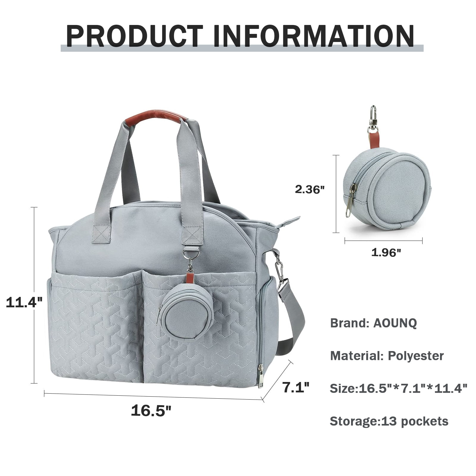 AOUNQ Diaper Bag Tote with 3 Cooler Pockets, Breast Pump Bag, Mommy Bag for Hospital, Large Travel Diaper Bag for Girl&Boy
