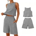 thumbnail image 4 of Zynoxe Womens Two Piece Short Sets Cotton Linen Plus Size Tank Top and Shorts Summer Outfits Matching Sets Women ClothingDark GrayM, 4 of 6