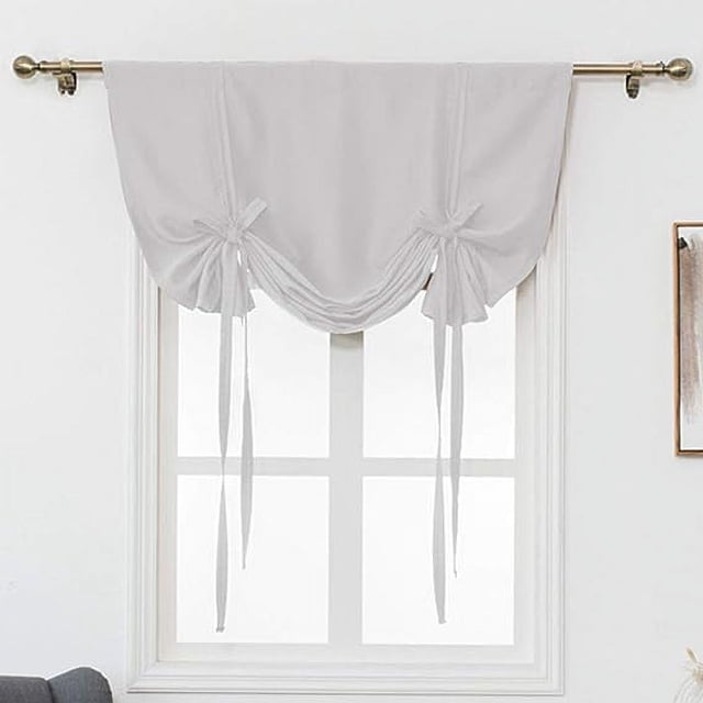 Nvzi Cortina opaca con lazo, aislante térmico, ajustable, para ventanas pequeñas, con bolsillo para barra (39" x 55", gris y blanco)