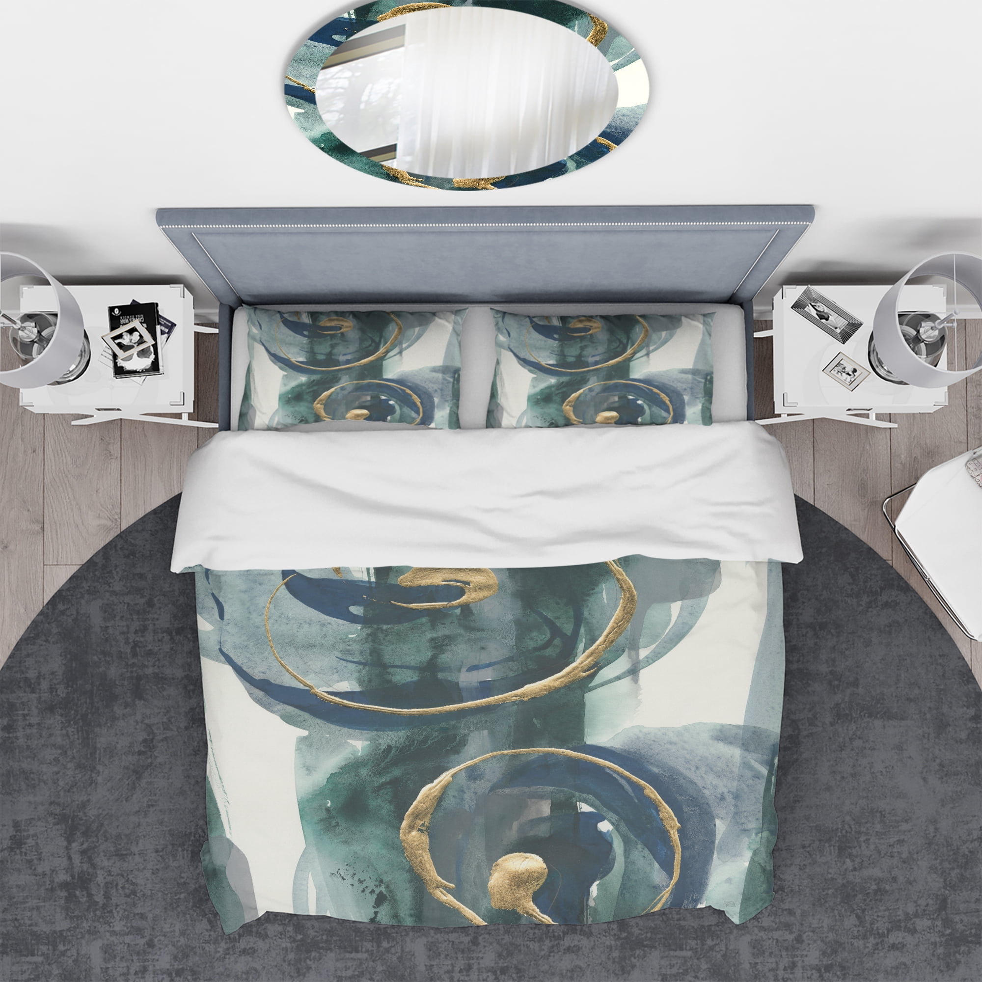 Designart 'Mettalic Indigo and Gold II' Geometric Duvet Cover Set