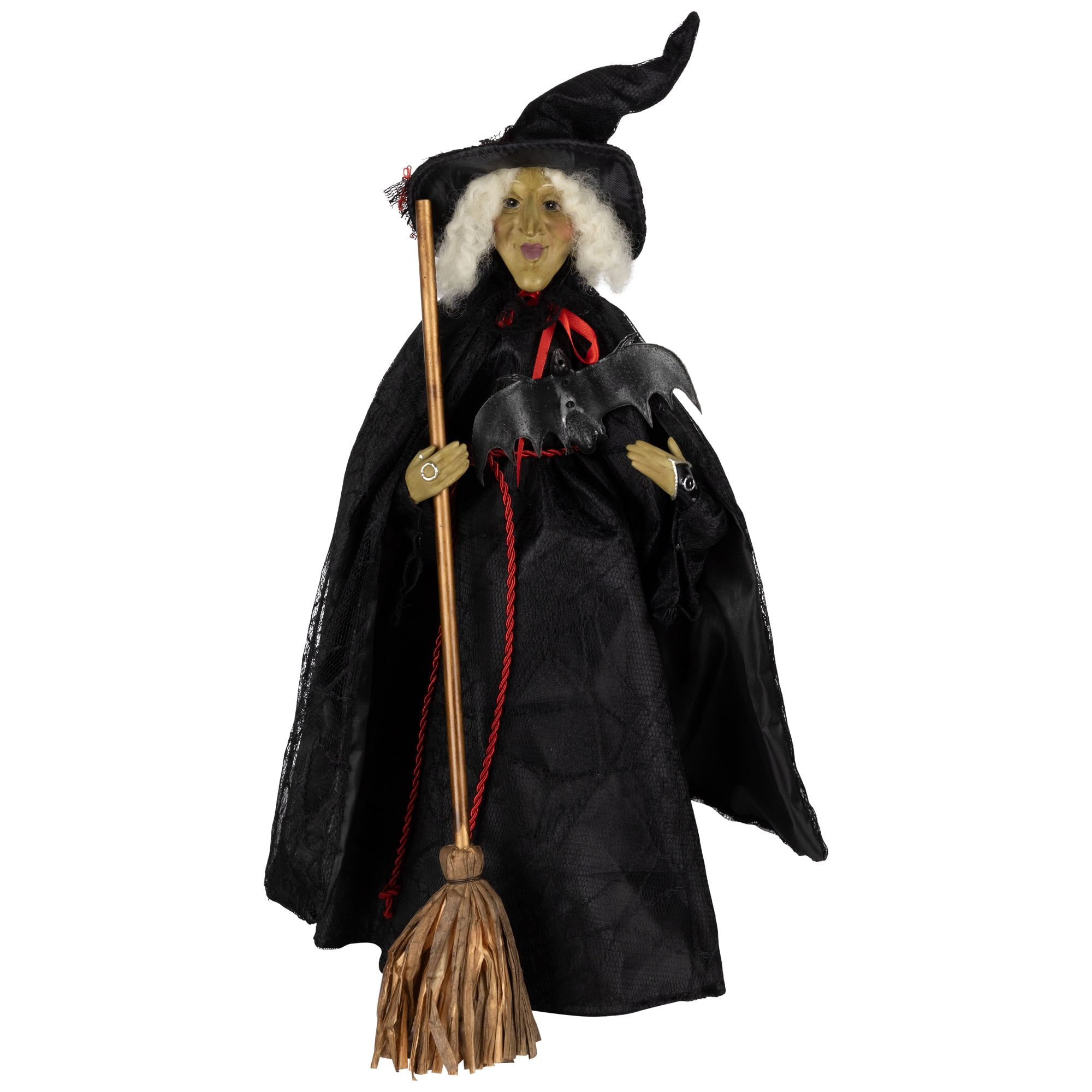Dark Witch with Bat and Broom Halloween Figure - 18"