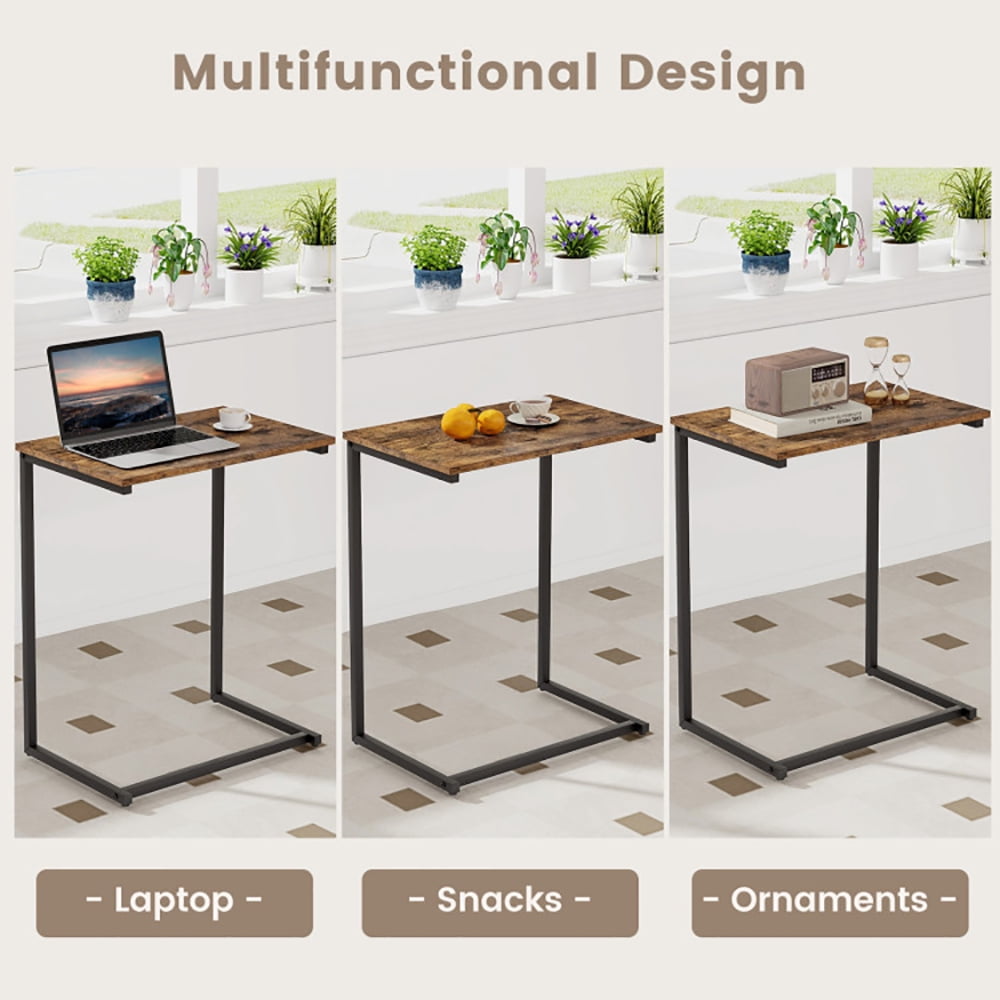 Finihen End Table, C-shaped Industrial End Table with Metal Frame, Sofa Side Table, Bed Side Table, for Living Room, Bedroom, Brown Finihen End Table, C-shaped Industrial End Table with Metal Frame, Sofa Side Table, Bed Side Table, for Living Room, Bedroom, Brown