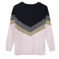 thumbnail image 1 of Suéter de manga larga raglán YONGSHENG talla grande para mujer jersey de rayas onduladas con bloques de color degradado, 1 of 5