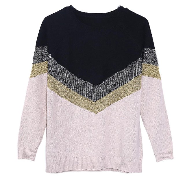 Suéter de manga larga raglán YONGSHENG talla grande para mujer jersey de rayas onduladas con bloques de color degradado