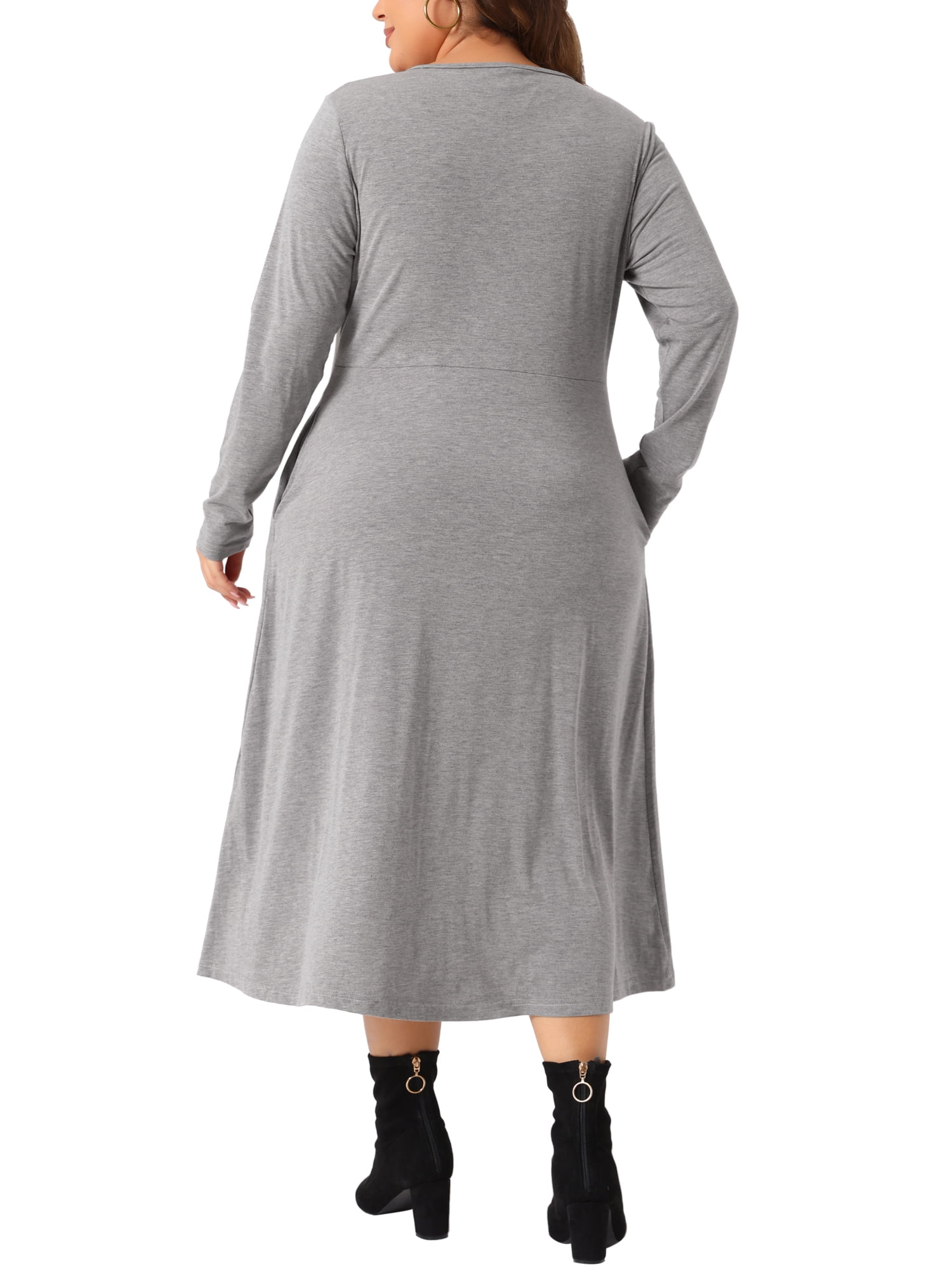 DARING DIVA Plus Size T-Shirt Crew Neck Button Long Sleeve Dress 3X Gray
