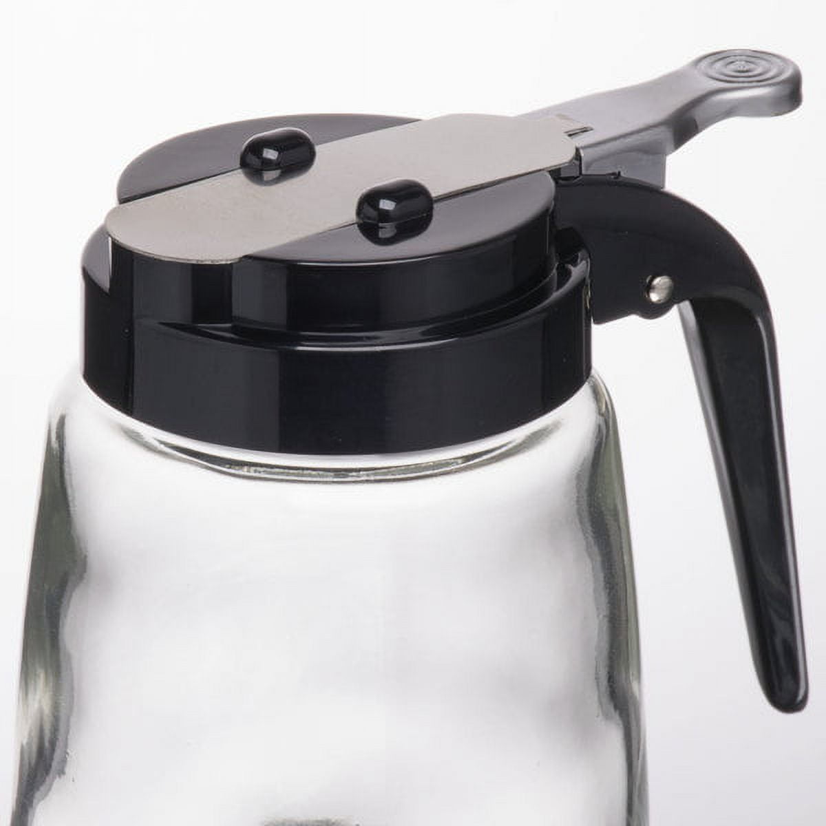 Tablecraft 1370BK 8 oz. Glass Modern Syrup Dispenser with Black ABS Top - 12/Pack