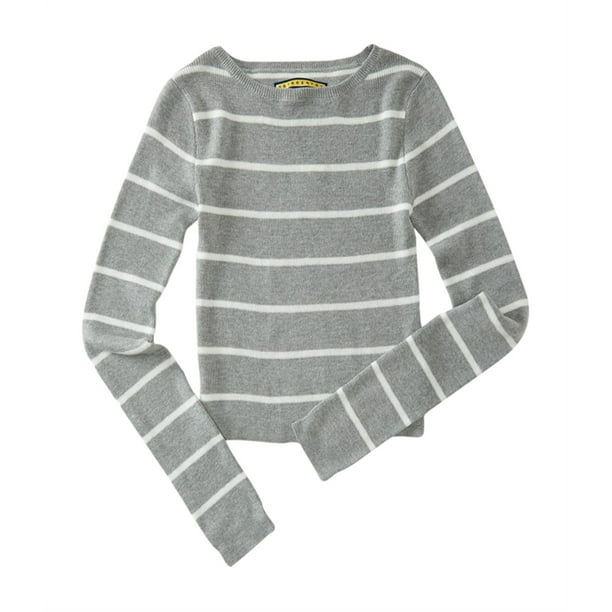 Aeropostale suéter de rayas para mujer, gris, pequeño Aeropostale Pull-over