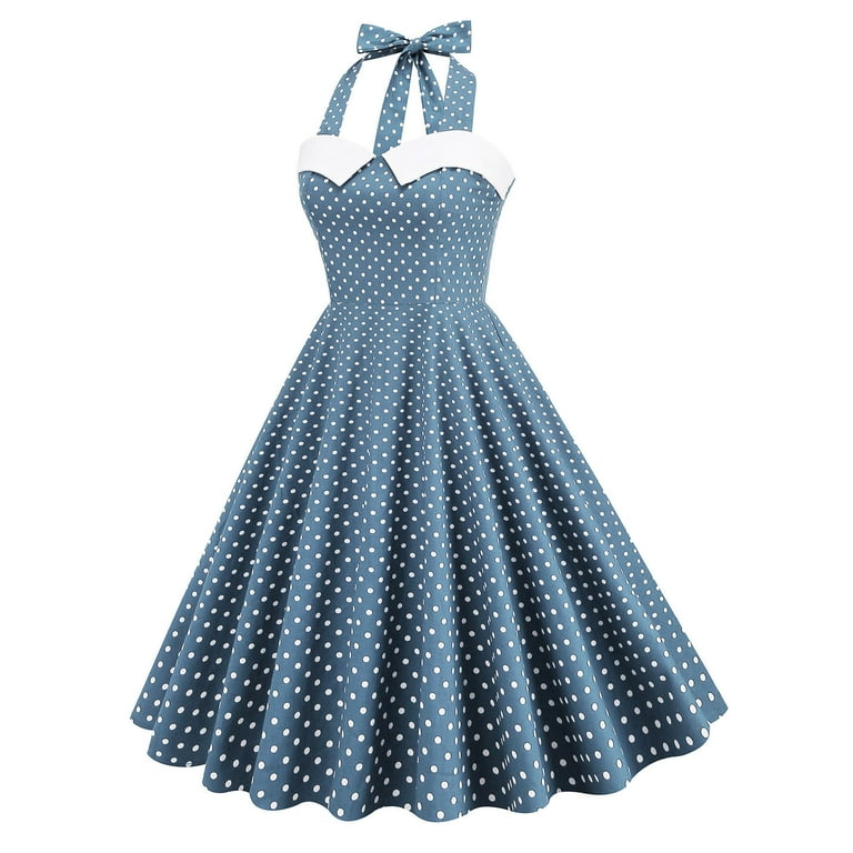 Hupom Womens Plus Retro Short Sleeve Solid Halter Mid-Length Halter Dress Sky Blue XL Hupom Womens Plus Retro Short Sleeve Solid Halter Mid-Length Halter Dress Sky Blue XL