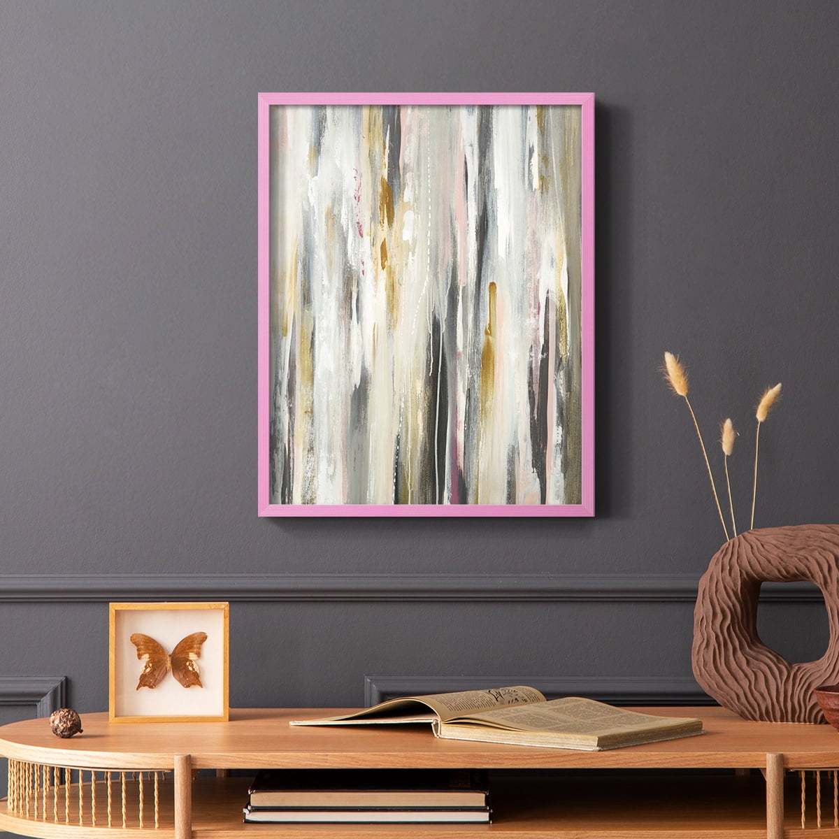 Color Ripple Framed Print in Pink Solid Wood Framed Print No Nail Hanging