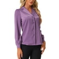 thumbnail image 4 of INSPIRE CHIC Chemise pour Femme Col Plat Manches Longues Boutonnée Chemise Satin de Bureau TP Magenta, 4 of 5
