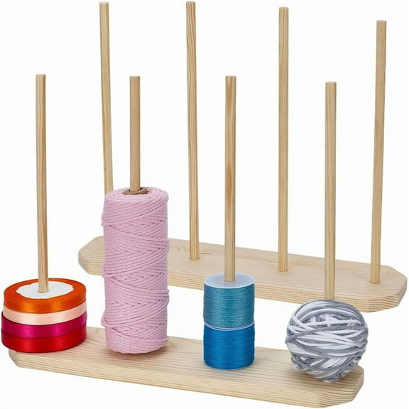 2 Pcs Wooden Ribbon Rack Storage 14x4x0.6Inch 4 Rows Spool Racks Ribbon Organizers Washi Tape Organizer Wire Spool Stand