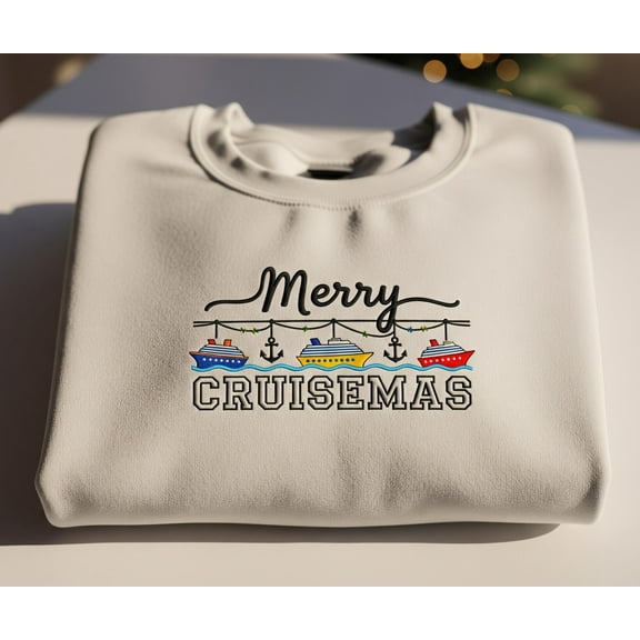 Merry Cruisemas Sweatshirt Funny Cruise Christmas Embroidered Holiday Shirt for Cruise Lovers