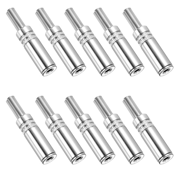 Uxcell 10 Pcs 1/8" Conector de audio hembra TS, Adaptador de conector jack estéreo de 3.5mm, Conector de cable de soldadura para altavoz, micrófono, guitarra (Tono plateado)