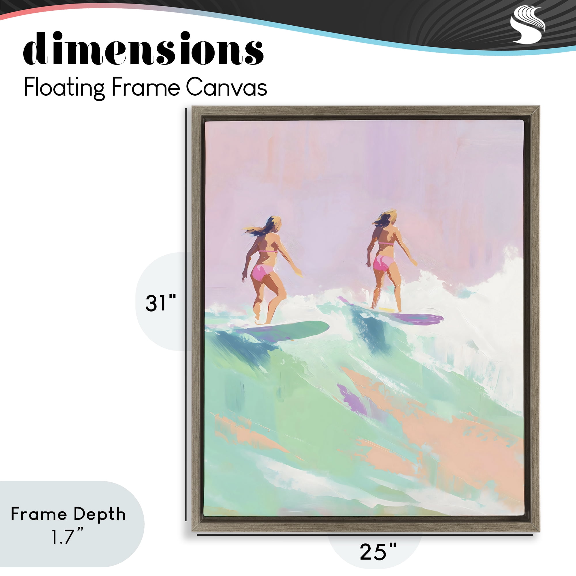 Stupell Industries Two Surfing Girls on Wave Brown Framed Floater Canvas Wall Art, design by The Prints Vibe
