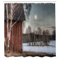 thumbnail image 2 of Ambesonne Country Shower Curtain, House Trees Winter Season, 69"Wx84"L, Brown and Beige, 2 of 4