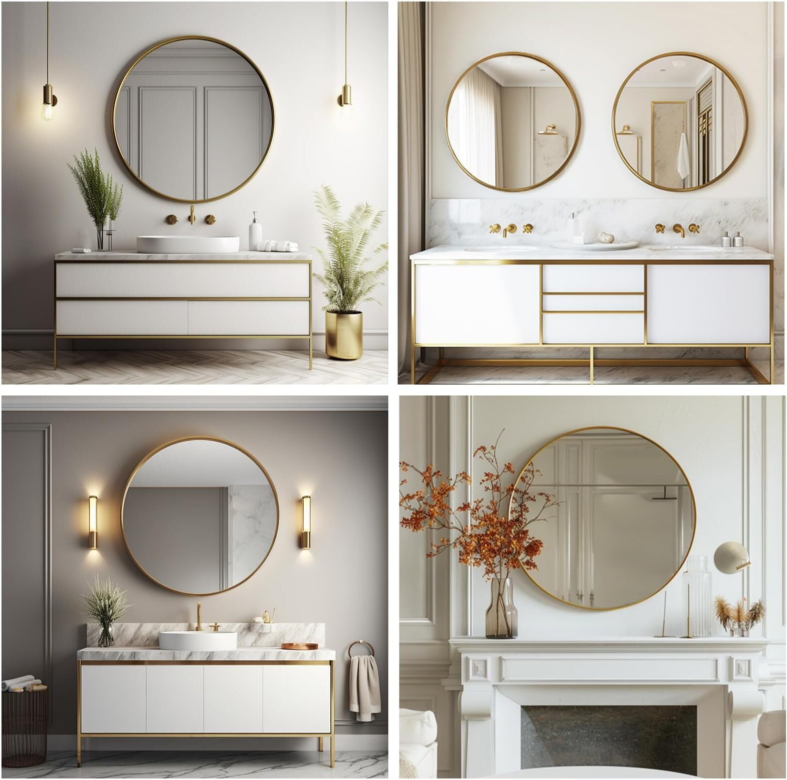 Mirstory 36.6"x36.6" Round Wall Mirror Wall-mounted Bathroom Mirror with Aluminum Frame,Gold