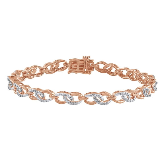 AFFY Round Cut White Natural Diamond Accent Cable Chain Style Bracelet In 14k Rose Gold Over Sterling Silver-7.5"