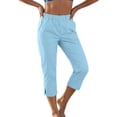 thumbnail image 2 of Bloomae Linen Capri Pants for Women Wide Leg Comfy Lightweight Casual Side Slit Summer Beach Elastic High Waist Capris Cropped Lounge Trousers with Pockets, 2 of 9