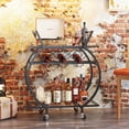 thumbnail image 3 of Black Glass Bar Carts 2 Tiers Rolling Home Serving Cart with Wine Rack and Wheels,Modern Metal Round Wine Cart with Glass,Industrial Mobile Storage Kitchen Trolley for Kitchen, Bar, Living Room, 3 of 8