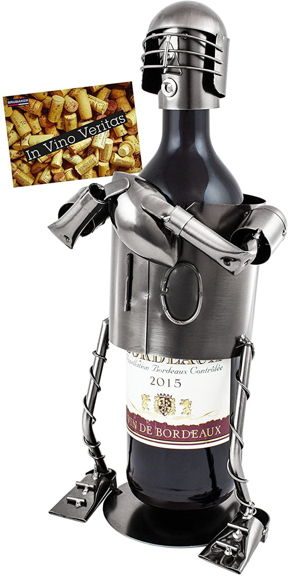BRUBAKER Wine Bottle Holder Dog Tabletop with Greeting Card Metal Sculpture Wine Rack Decor 