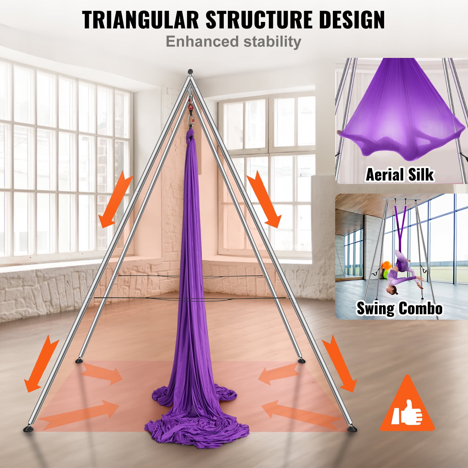 KFFKFF Yoga 551.15 lbs Swing Stand Hammock Aerial Silk Kit Load Yoga Frame Purple