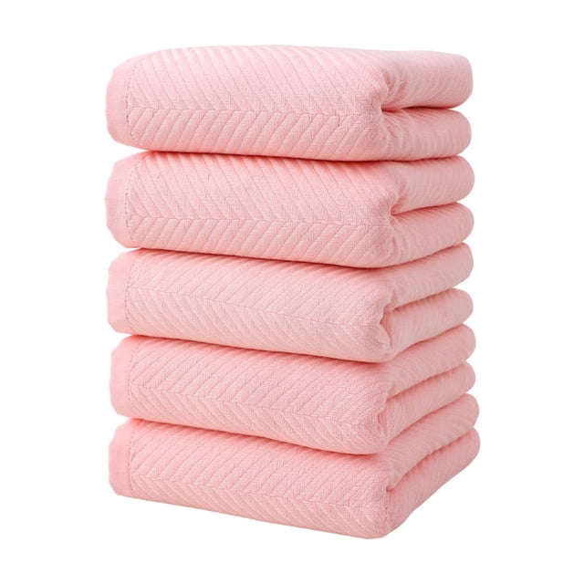 yulier Super Soft Washcloths Towel Set 5 Pack, Solid Color Highly Absorbent Wash Cloth for Bathroom, Hotel, Spa and Kitchen, Multi-Purpose Hand Towels and Face Cloths 29.5'' x 13.7'', Pink