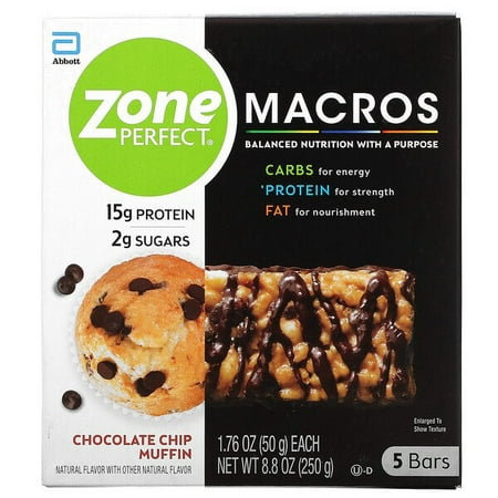 ZonePerfect MACROS Bars Chocolate Chip Muffin 5 Bars 1.76 oz (50 g) Each Pack of 3
