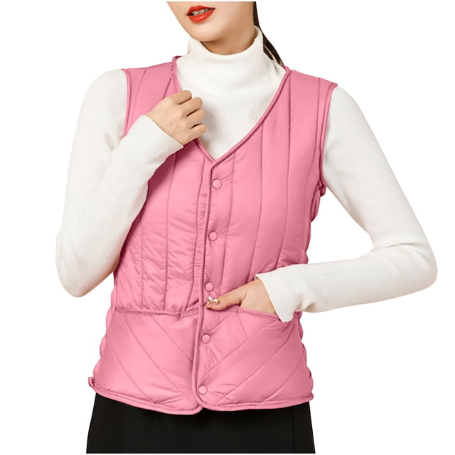 Yuyuzo Winter Waistcoat Vest for Women V Neck Button down Solid Color Cropped Quilted Jackets