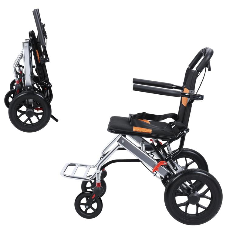 Lightweight Transport Chair for Adults, Foldable Wheelchair with Adjustable Safety Belt, Heavy Duty 80kg Capacity, Easy Fold Mobility Scooter Alternative