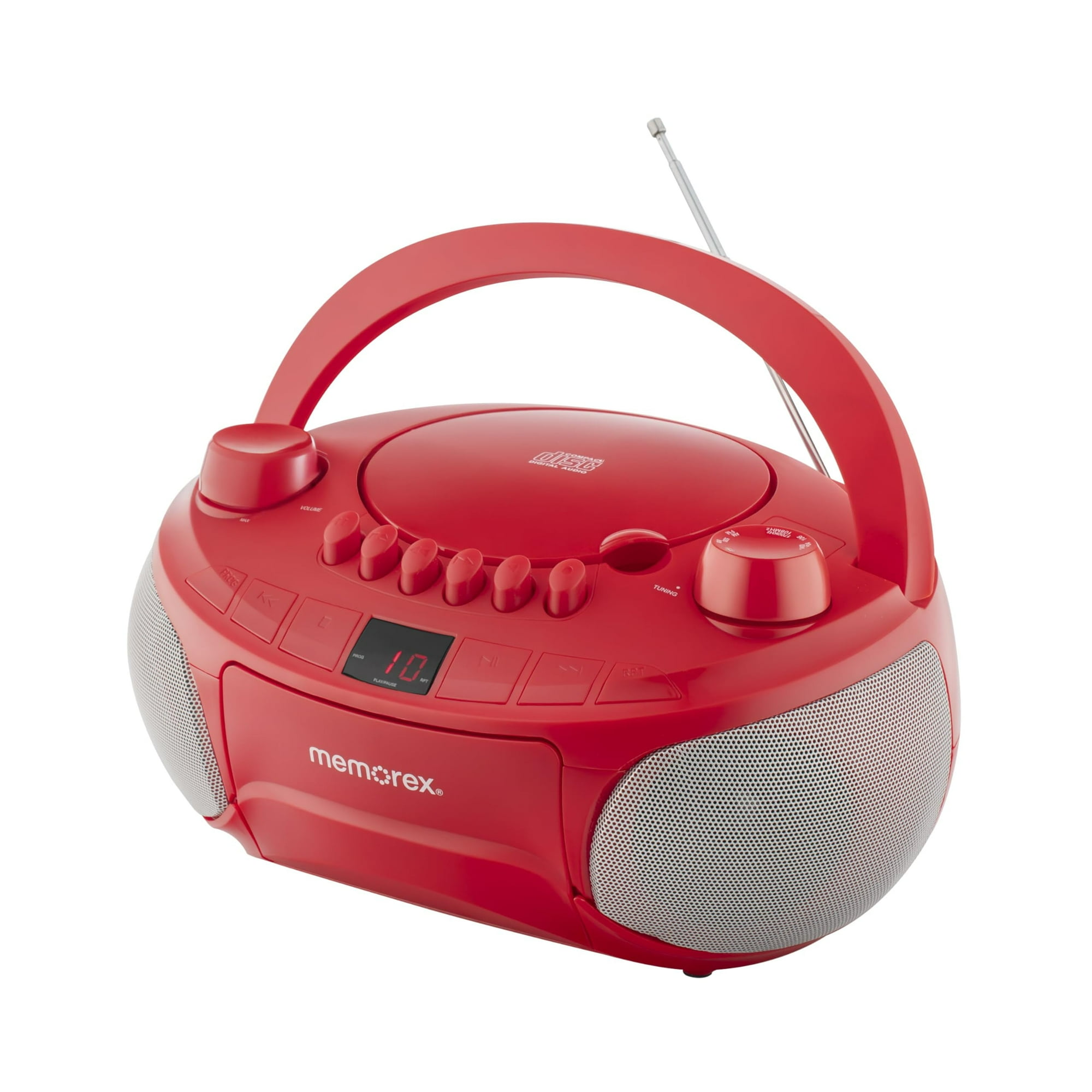 Memorex MX-BCCD50(R) AM/FM Top Loading CD and Cassette Player Blue | Portable Stereo with Programmable Memory, Auto-Stop Cassette Deck | Auxiliary Input, and Red LED Display (Red)