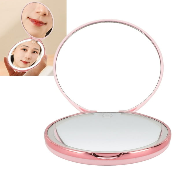 Espejo de Bolsillo de Doble Cara, Espejo de Maquillaje LED de Atenuación Sin Escalas de 5 Pulgadas de Brillo para Viajar al Aire Libre