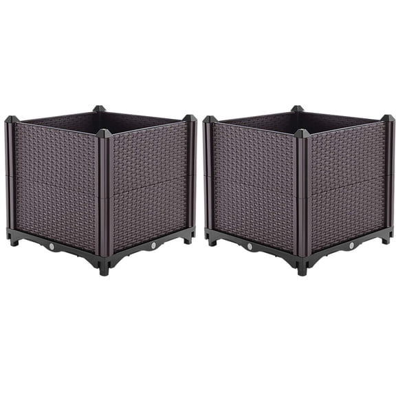 2Pcs Garden Bed Plant Growth Box with Self-watering System for Perfect for Garden Patio Balcony Deck High Ground to Planting Flowers Vegetables Tomato and Herbs 11.8x11.8x13.8in