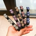 thumbnail image 4 of Eoperou Korean Style Elegant Tight Anti-fall Side Bang Clip Shiny Rhinestone Flower Decor Double Layer Hairpin Hair Accessories, 4 of 8