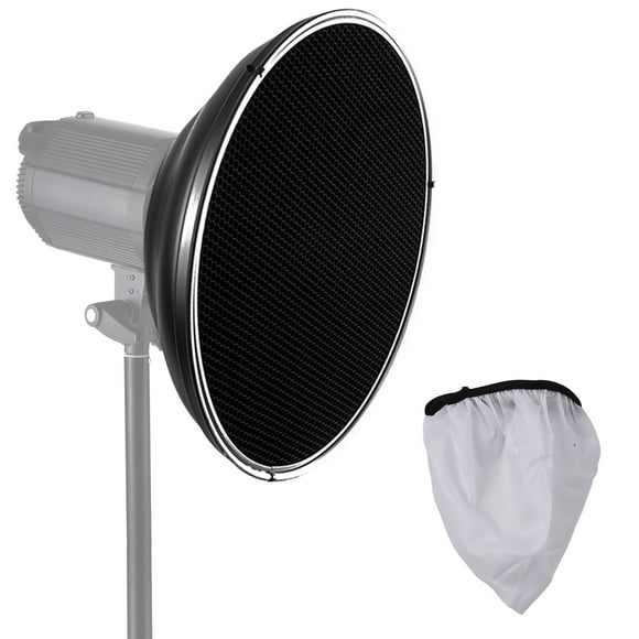 41.2cm/16in Studio Photography Reflector Beauty Dish Diffuser with Grid & Soft Cloth for Bowens Mount Speedlite Strobe Light, Silver Internal Surface