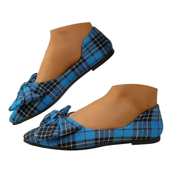 YLYL Women's Loafers Plaid Bow Pointed Toe Comfortable Casual Slip on Work Office Ballet Flat Shoes