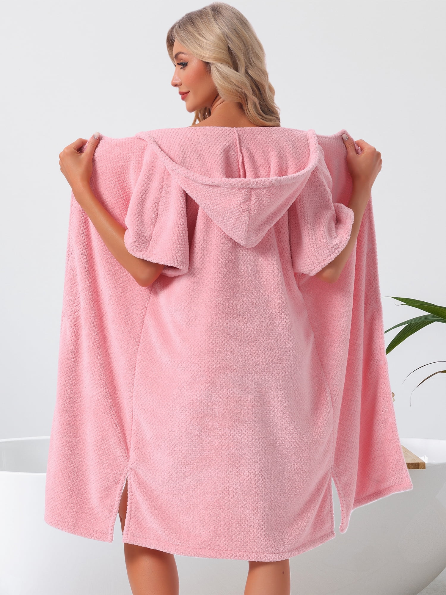 DARING DIVA Women's Hooded Button Snaps Cover Up After Shower Bathrobe 2XL Pink