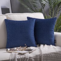 Phantoscope Textured Pleated Velvet Zigzag Chevron Decorative Throw Pillow, 18" x 18", Navy, 2 Pack