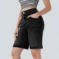 thumbnail image 2 of Yifymode Women's High Waisted Stretchy Bermuda Jean Shorts, Loose Straight Leg Rolled Hem Denim Shorts,Black L, 2 of 5