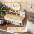 thumbnail image 4 of Natural Wood & White Vanity Set with Round LED Mirror & Solid Wood Legs, 4 of 7