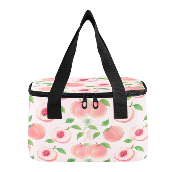 6L Insulated Lunch Bag Square Handheld Cooler Tote Sweet Pink Peach Pattern Reusable Thermal Bag with Polyester & Aluminum Lining for Work Picnic Travel