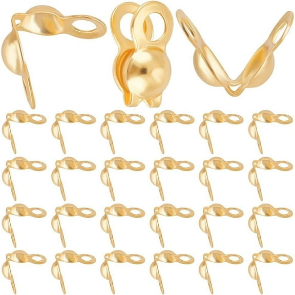1 Set 1 Box 300Pcs Bead Tips Real 18K Gold Plated Clamshell Knot Covers Fold-Over Calotte End Tips for Jewelry Making Findings DIY Crafts