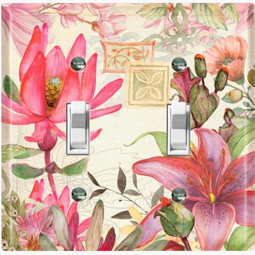 Metal Light Switch Plate Cover Elegant Floral Hummingbird Frame Tile Pink FLW109