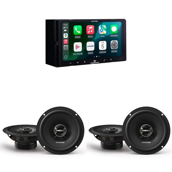 Alpine iLX-W770 Digital Multimedia Receiver with Wireless CarPlay and Android Auto Compatibility w/ (2) EL-E65-G Coaxial Speaker Set