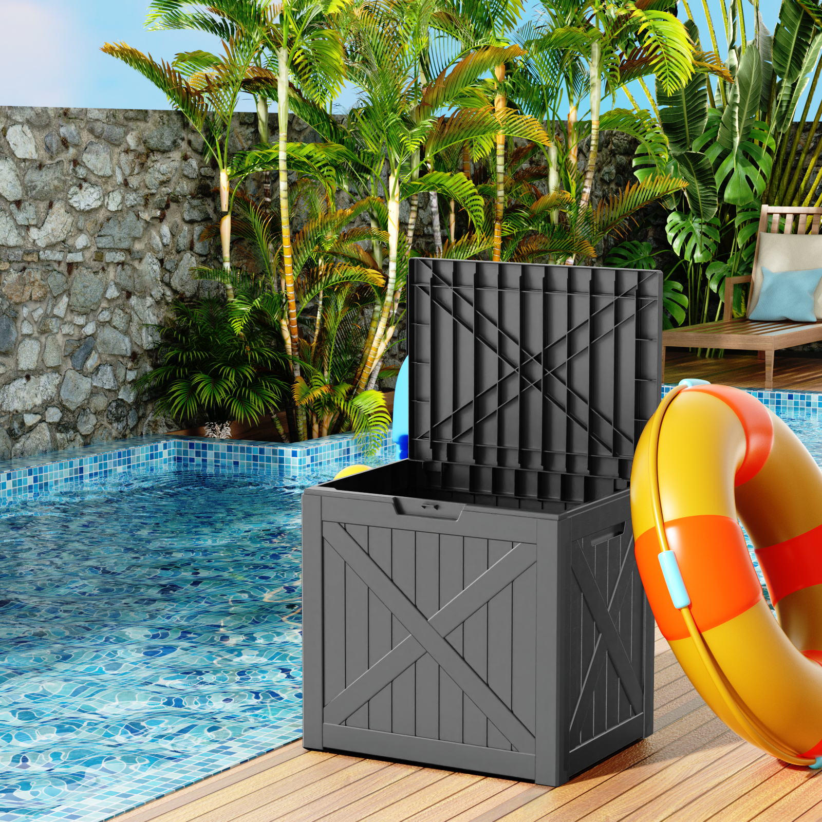 MAYEERTY 32 Gallons Outdoor Deck Box, Large Capacity Storage Box for Patio Furniture Cushions, Pillow Outdoor Indoor, Black