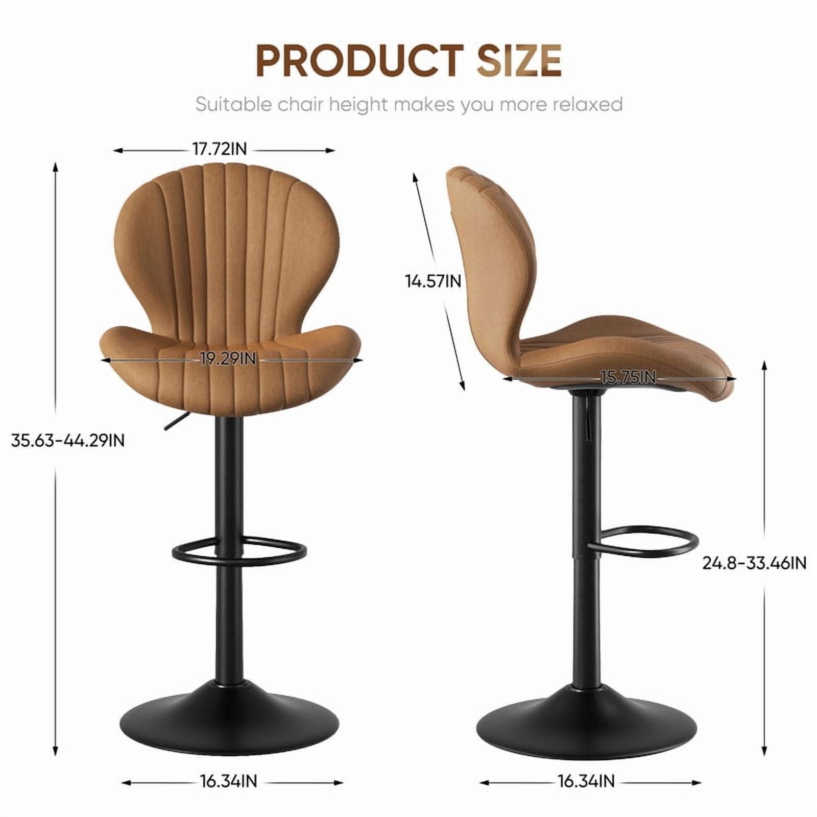 Daluvenix Swivel Bar Stools Set of 1 with Back, Adjustable Counter Height Bar Chairs with Heavy Duty Metal Base for Kitchen Island Dining Room Pub, Brown