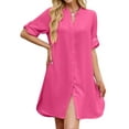 thumbnail image 3 of Vestido Camisero de Verano para Mujer, Informal, de Corta, con Botones y Cuello en V, Talla Grande Rosa Roja M, 3 of 6