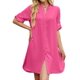 thumbnail image 3 of Vestido Camisero de Verano para Mujer, Informal, de Corta, con Botones y Cuello en V, Talla Grande Rosa Roja M, 3 of 6
