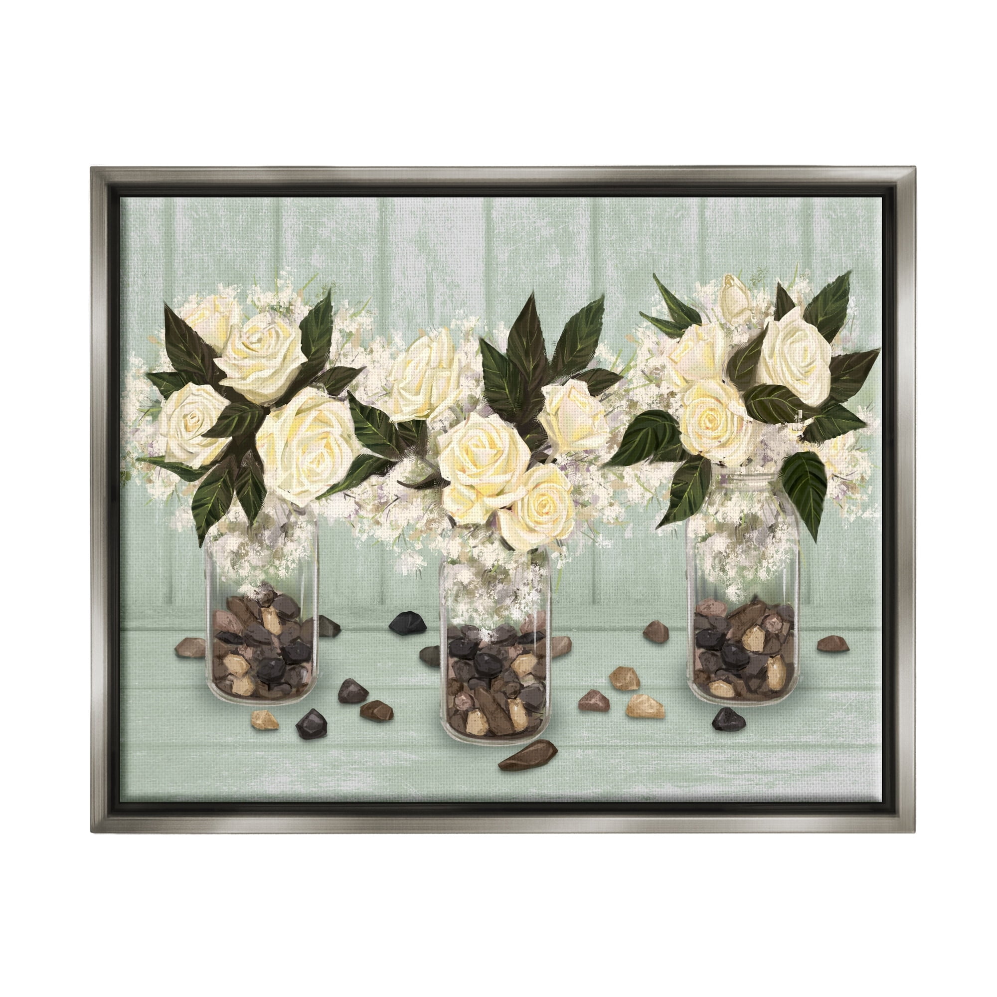 Stupell Industries Three Rose Bouquets Scattered Rocks Flower Arrangement Graphic Art Luster Gray Floating Framed Canvas Print Wall Art, Design by Ziwei Li