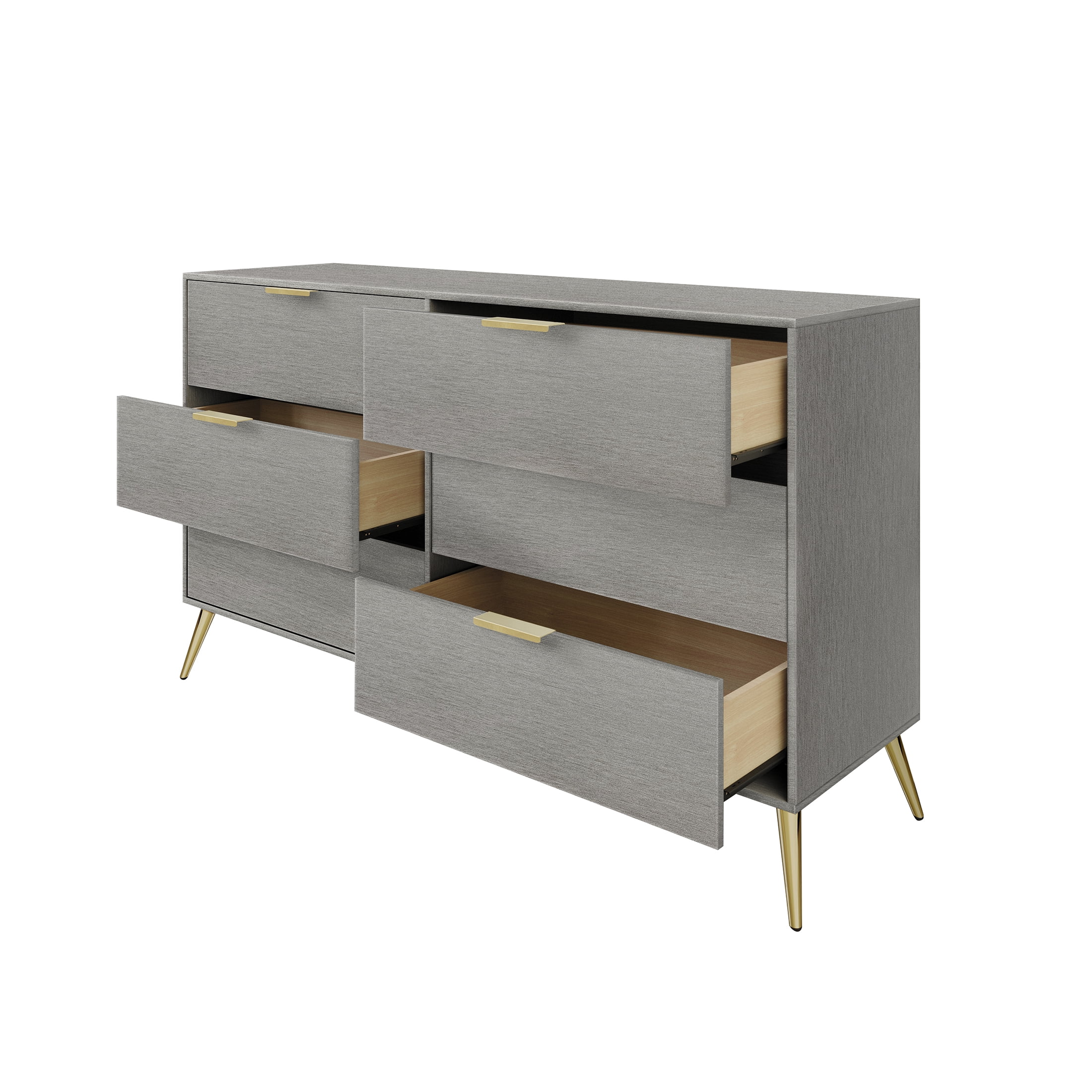 Castle Place Glam 6 Drawers Wooden Dresser, Silver