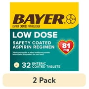 (2 pack) Aspirin Regimen Bayer Low Dose Pain Reliever Enteric Coated Tablets, 81mg, 32 Count